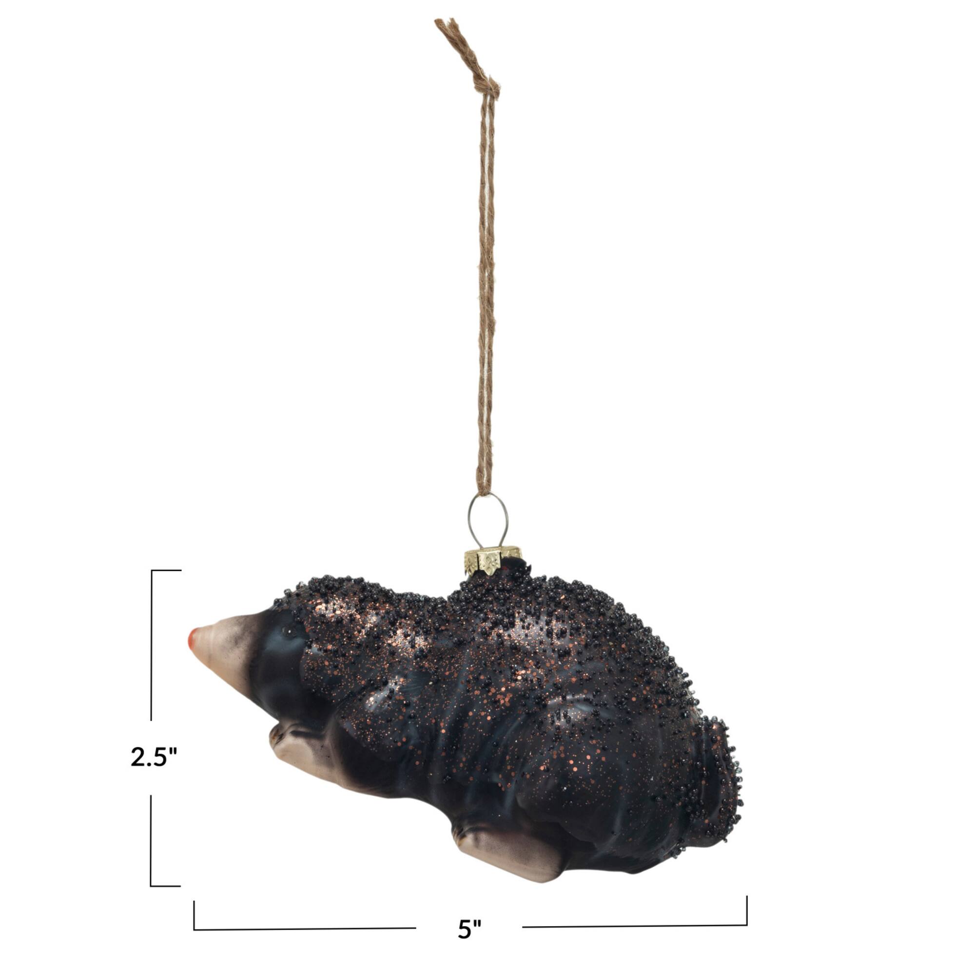 Hello Honey® Hand-Painted Brown Mole with Glitter Glass Ornament